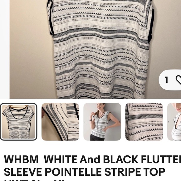 WHBM, top ,flutter sleeves, semi sheer,eyelets,pointelle, ecru,medium NWT, - Picture 10 of 10